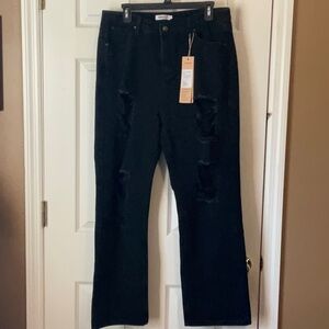 Genleck Women Ripped Boyfriend High Waisted Distressed Black Denim Jeans Size XL